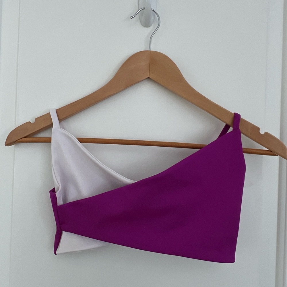 Stylish Asymmetrical Purple and White sports bra